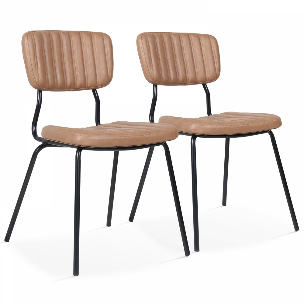 Lot de 2 chaises en textile enduit marron clair