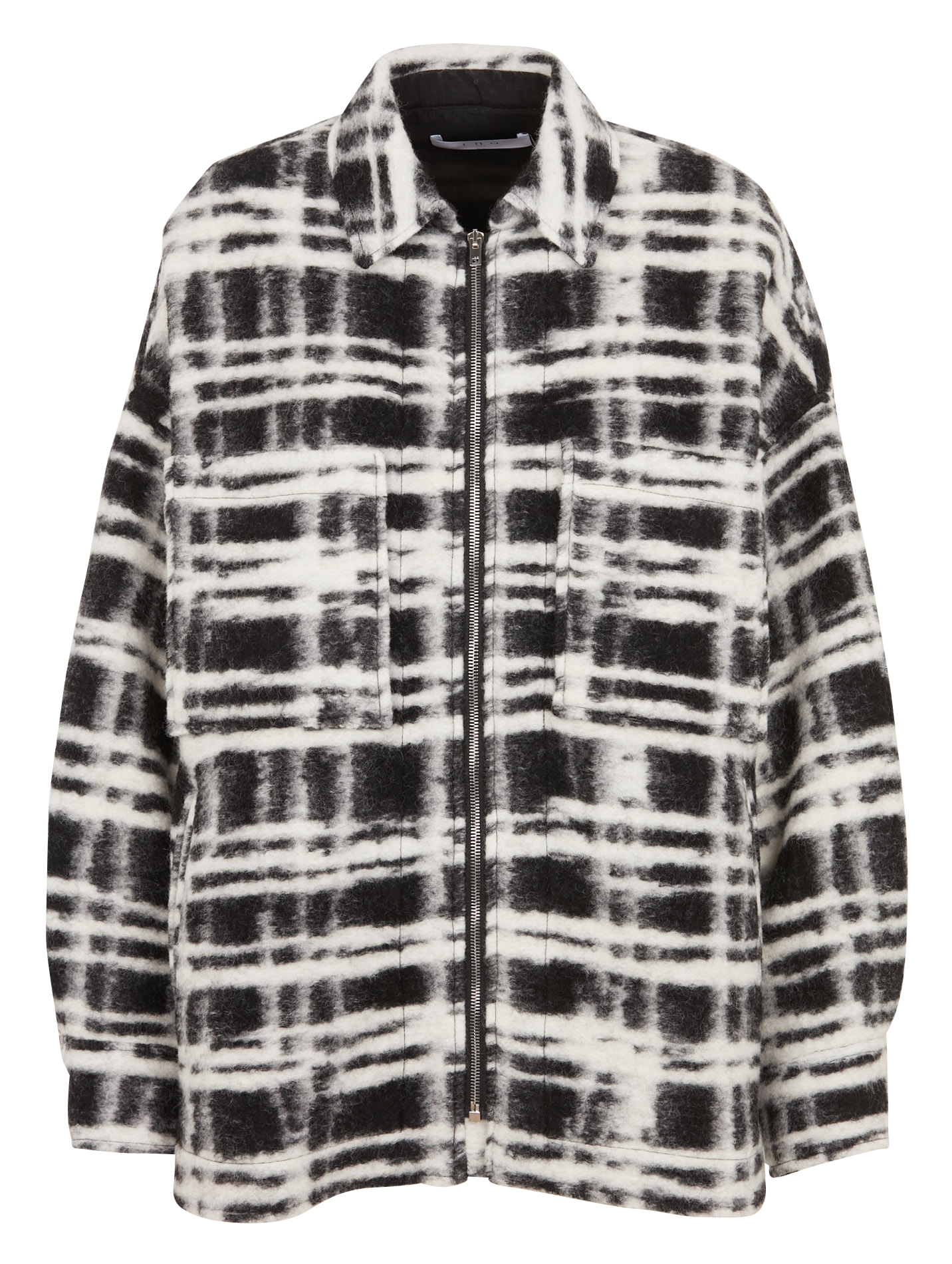ZACHARY - Veste col classique à carreau en laine mélangée | Noir