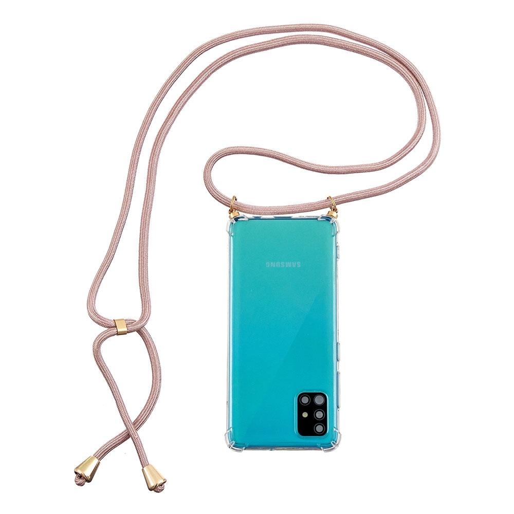 Samsung Galaxy A51 (2019) Necklace Gummi Hülle Air Cushion Fallschutz   Handykette (150cm) - Rosa / Gold
