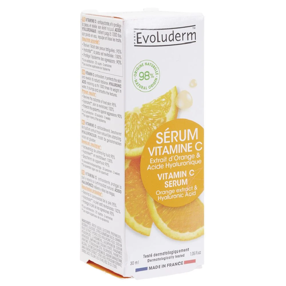 Sérum vitamine C Evoluderm extrait d'orange et acide hyaluronique 30ml