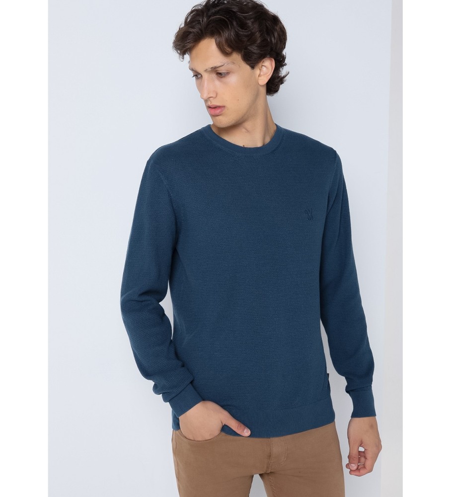 Camisa básica azul marinho com seis válvulas