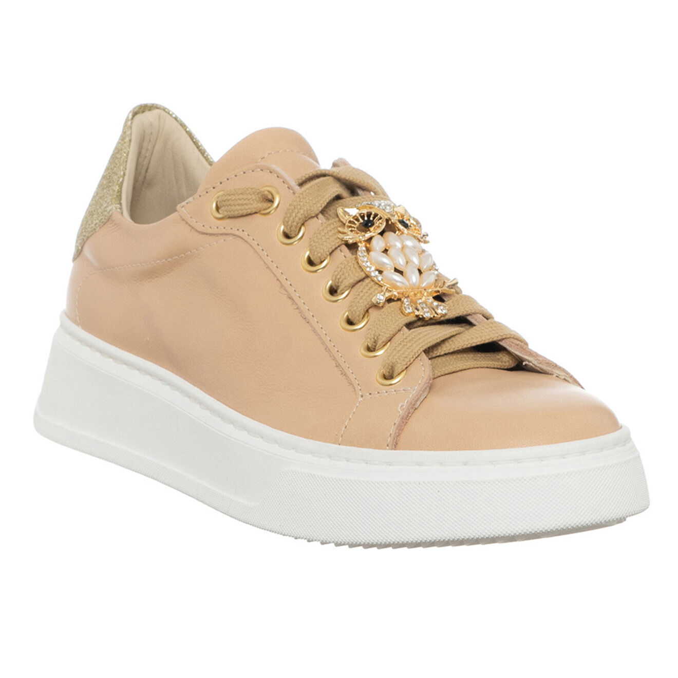 Loretta Pettinari Sneakers en Cuir Reva beige/blanc