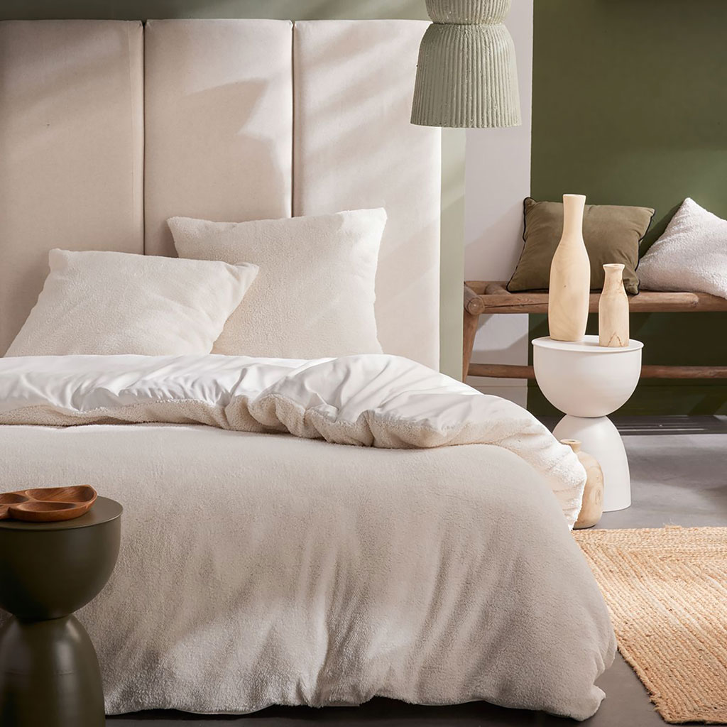 Parure housse de couette sherpa crème 240x220cm