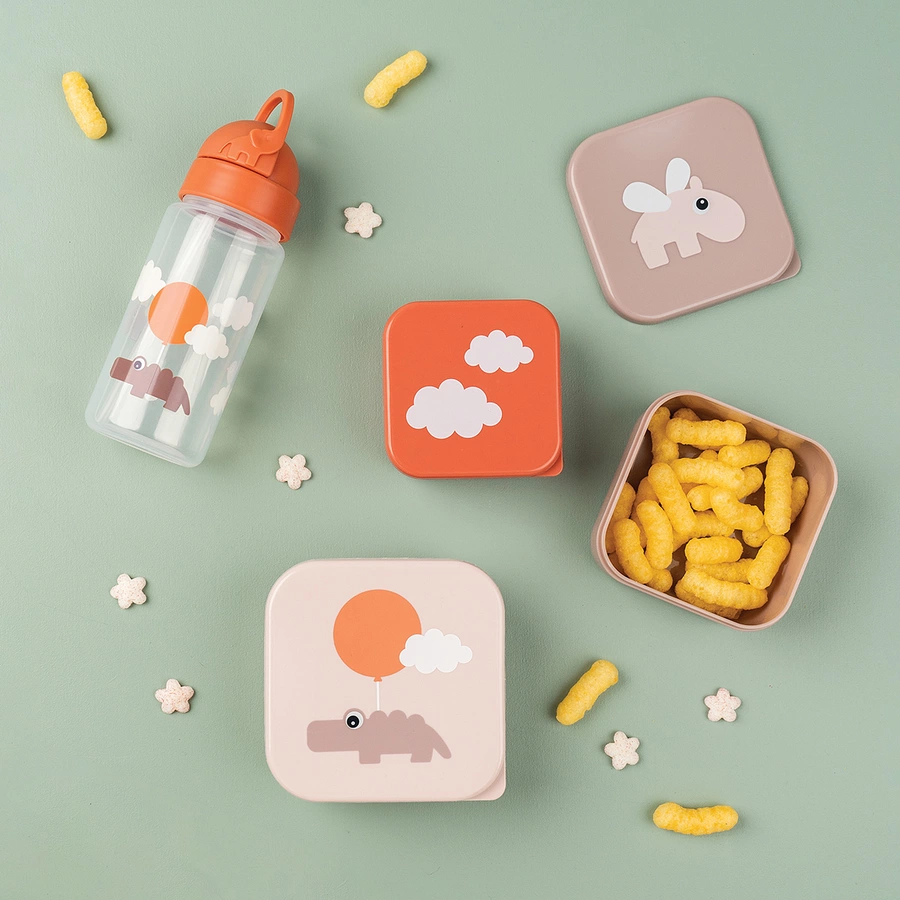 Done by Deer™ Trinkflasche mit Strohhalm Happy clouds Papaya