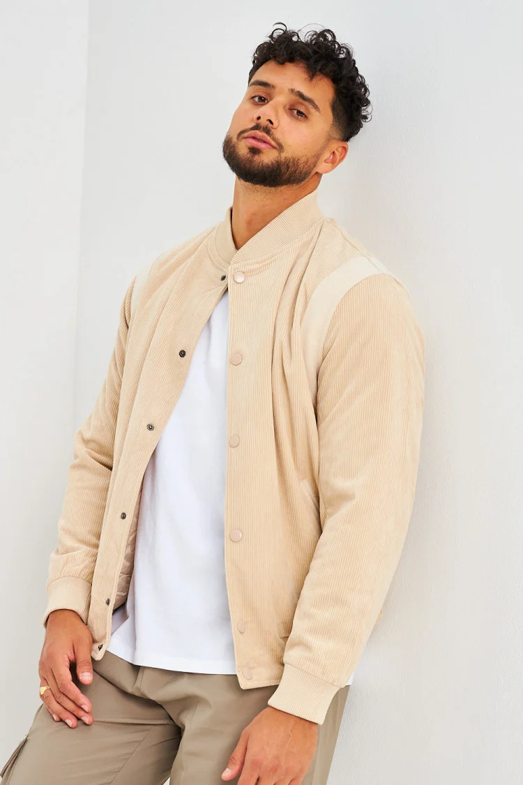Bomber beige en velours côtelé