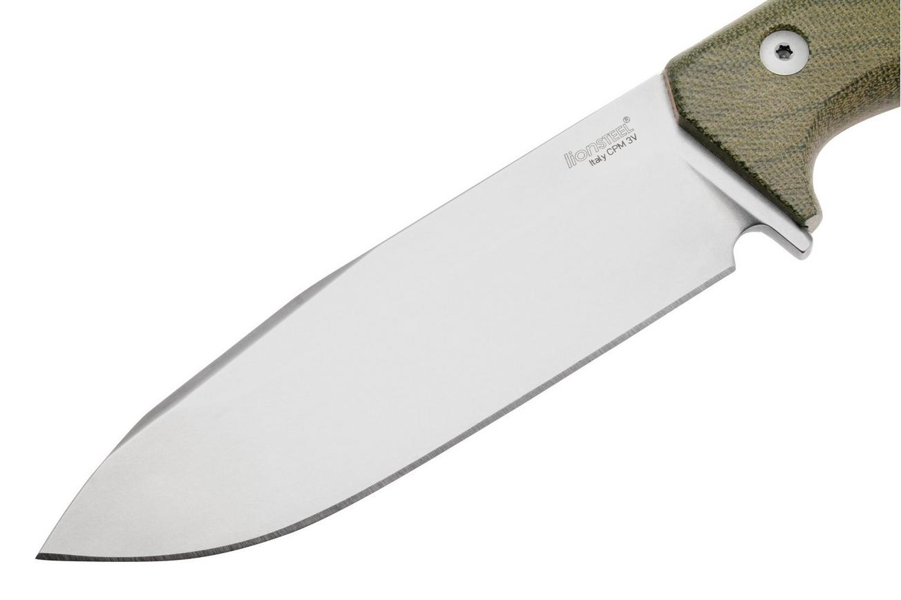 LionSteel T6 Stonewashed, Green Canvas Micarta T6-CVG vaststaand mes