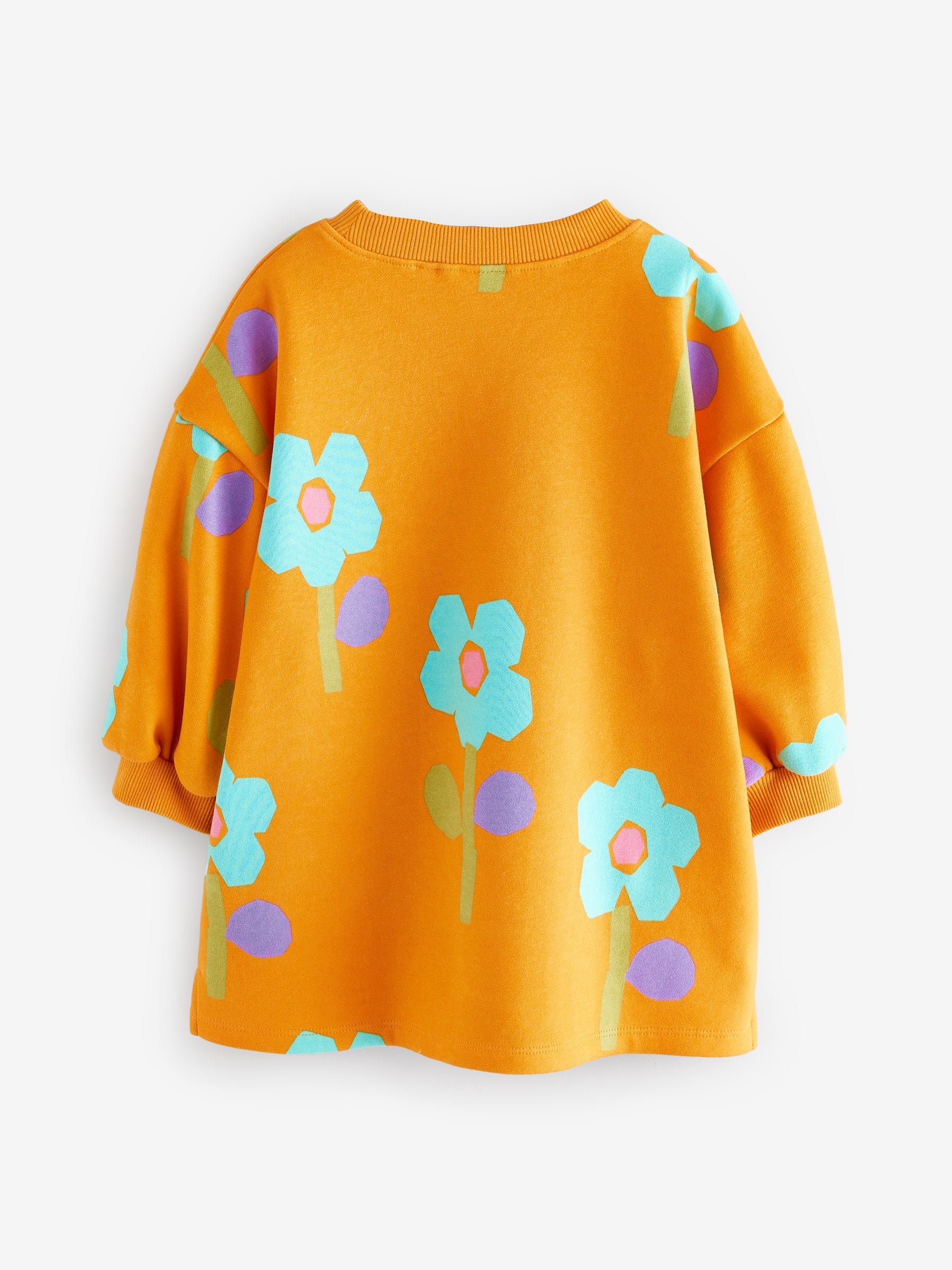 Oranje met bloemen - Sweaterjurk met lange mouwen (3 mnd-7 jr)