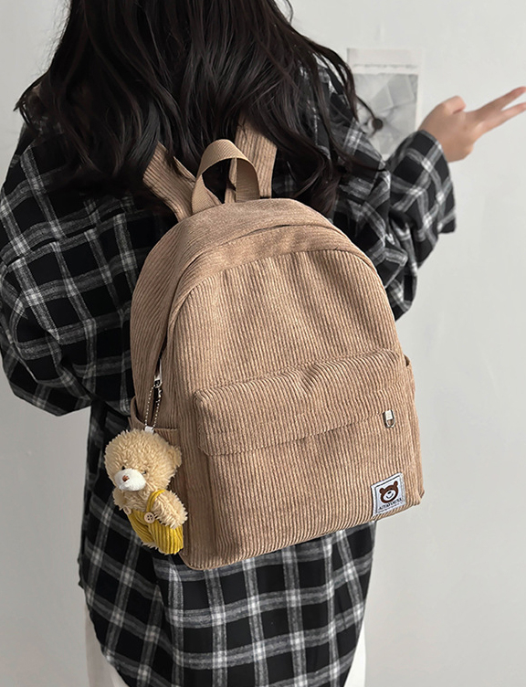(33x27cm) Kordsamt Rucksack Fashion Umhänge Schultertasche Retro Backpack - Braun
