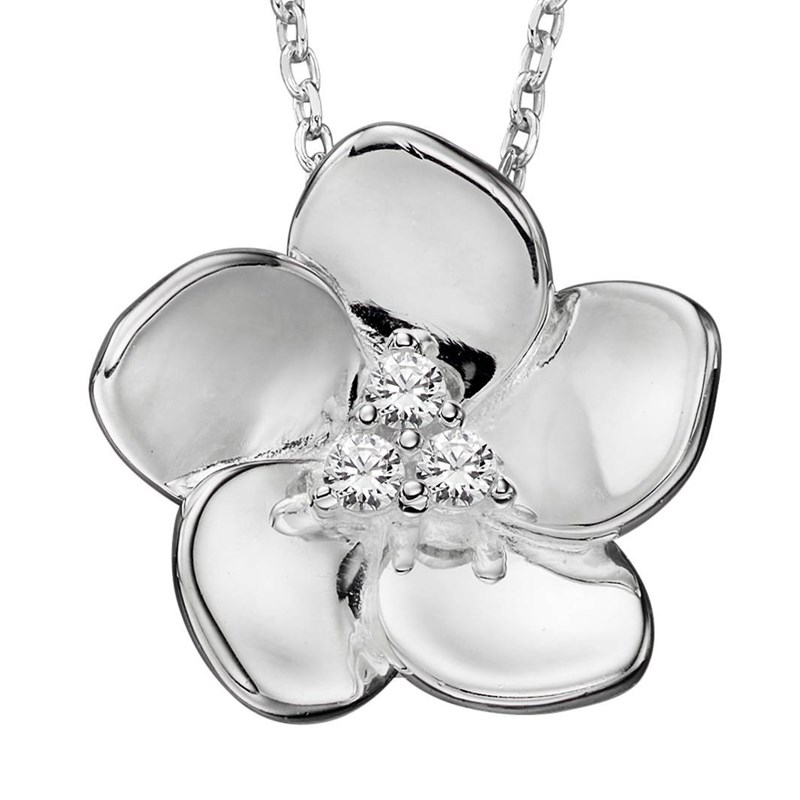 Collier fleur zirconia en argent 925/1000