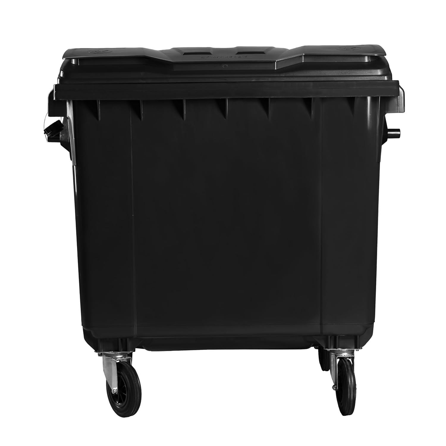 Hardwex Müllcontainer mit 4 Rädern mit Flachdeckel, Deckel im Deckel, Müllgroßbehälter, Abfalltonne, Mülltonne, Volumen: 1 100 Liter, Grau/Gelb, Größe: 1 344 x 1 370 x 1 070 mm