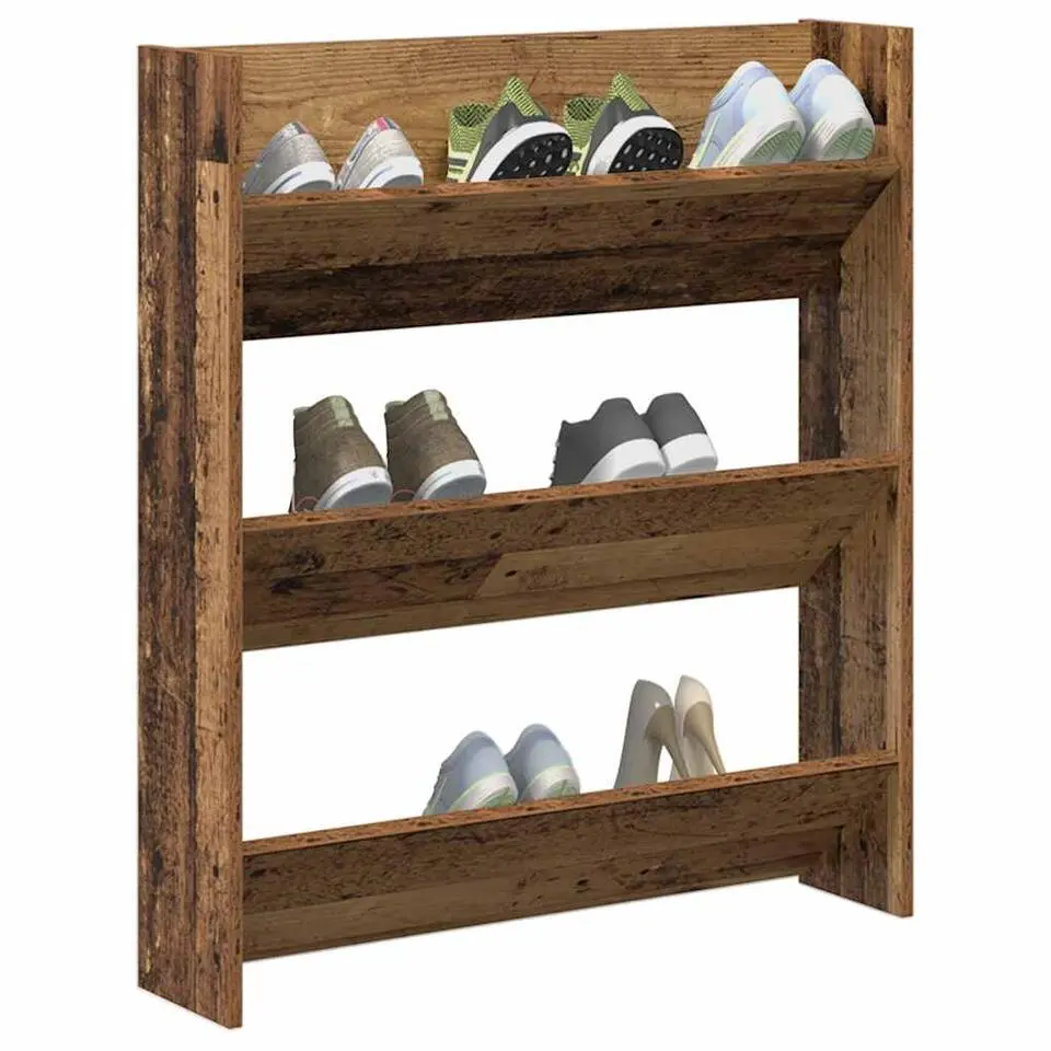 vidaXL - 3-laags Wandschoenenkast 9 paar - Oud hout - 80x18x90 cm