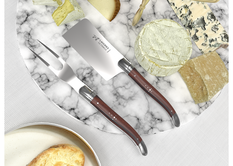 Service à fromage Laguiole avec un manche en bois de violette et mitres en acier inoxydable