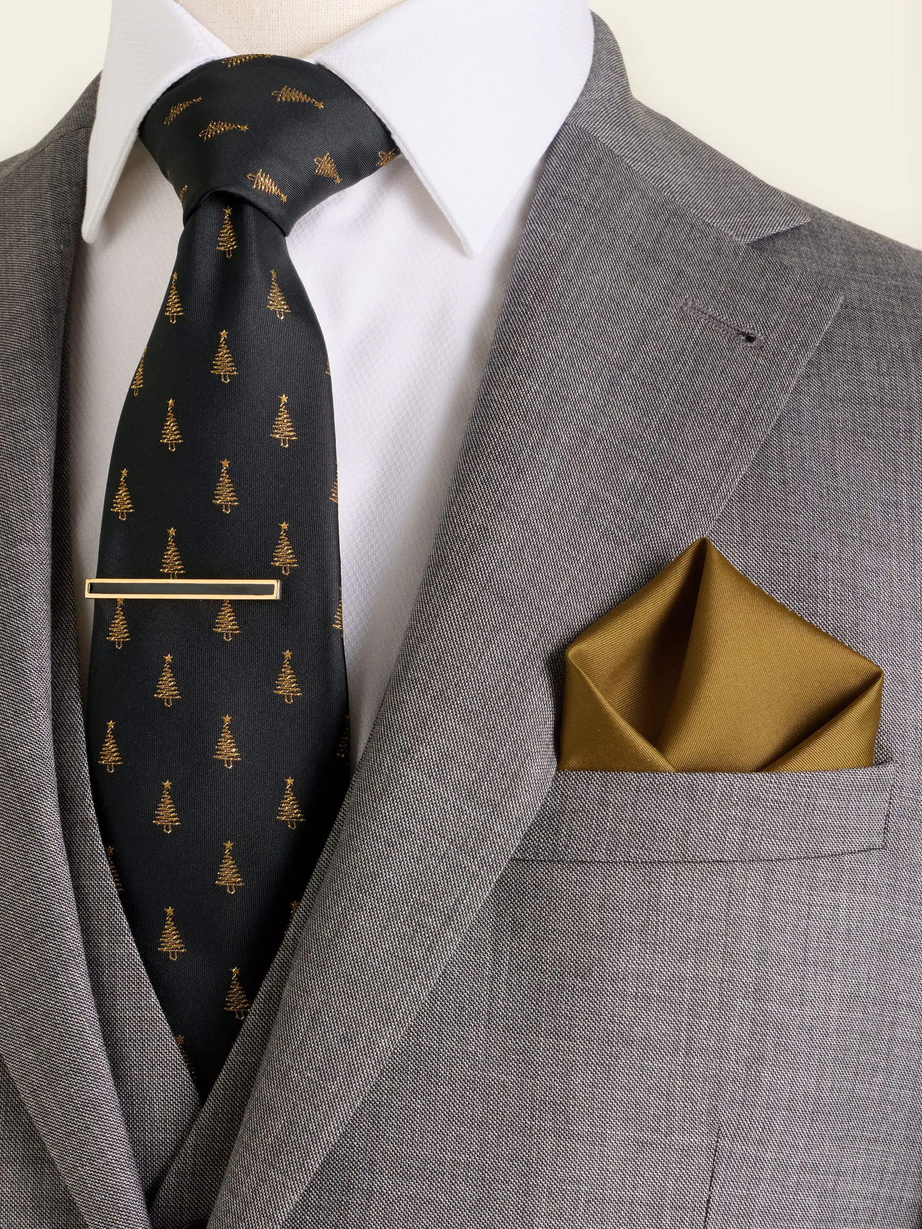 Zwart - Christmas Tree Tie and Pocket Square Set