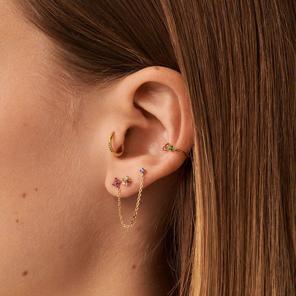 Boucle d'oreille Agatha fleurs oxydes chainetteligne Beloved