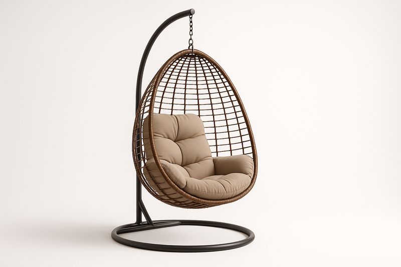 Hängesessel Rattan Stahlrahmen Beige Kissen 95cm x 105cm x 200cm