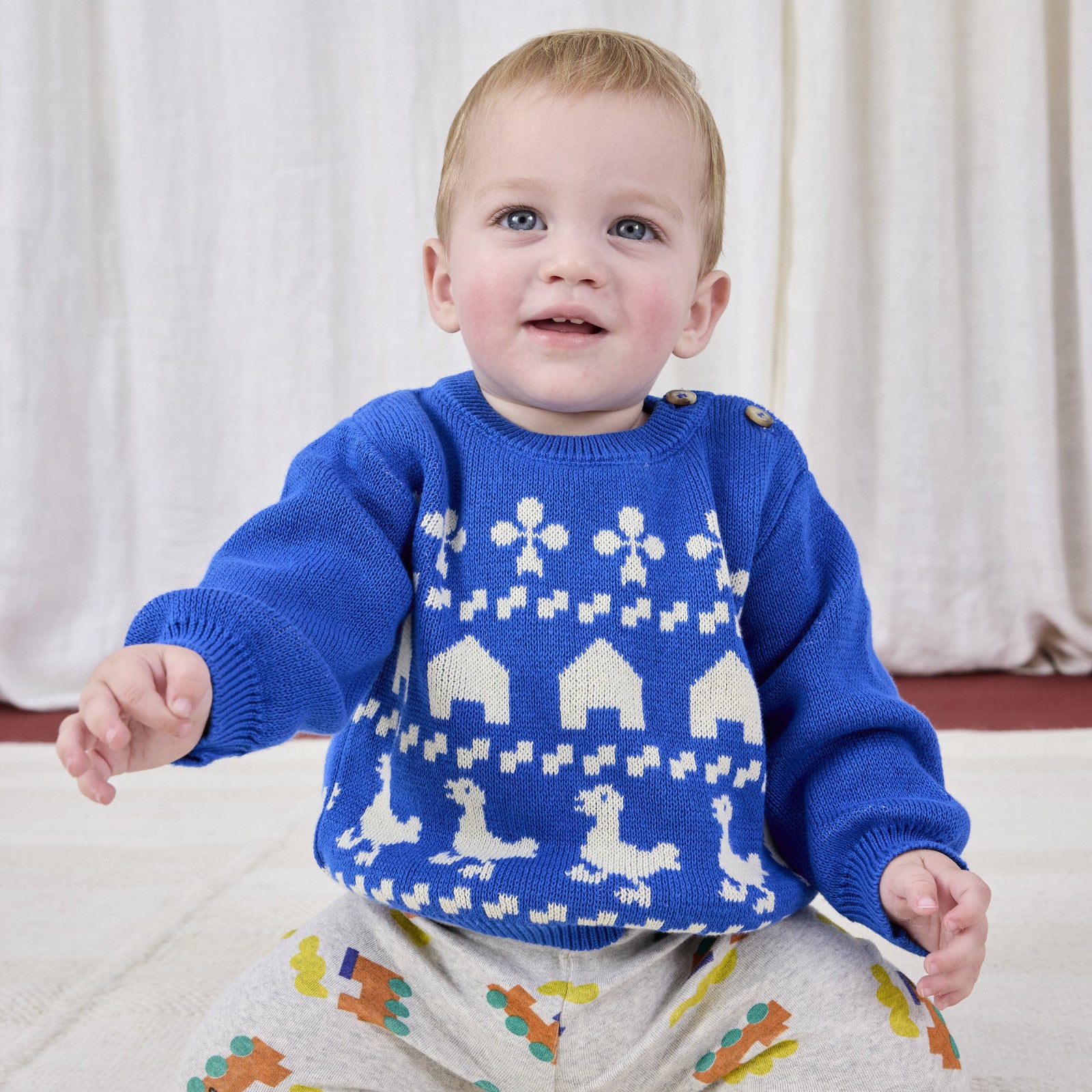 Baby Pullover Farm Jaquard Blue