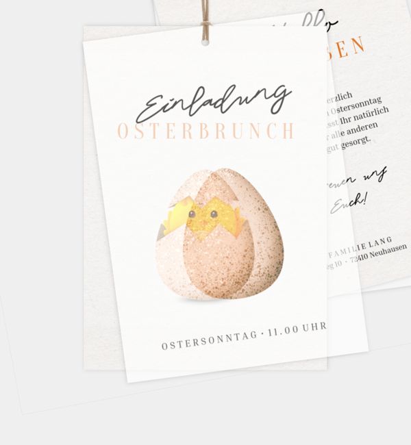 Grußkarte Osterbrunch, Postkarte hoch mit Transparentpapier (120 x 170mm)