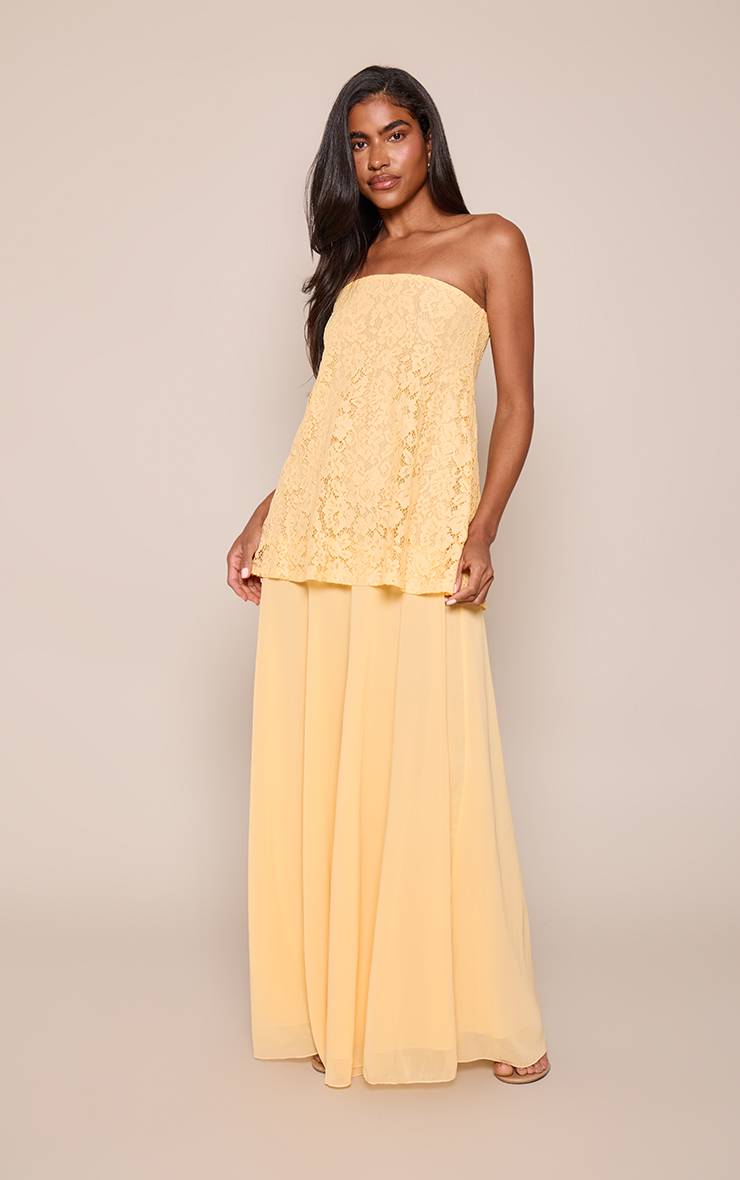 Citron Robe Longue Colonne Bustier En Dentelle