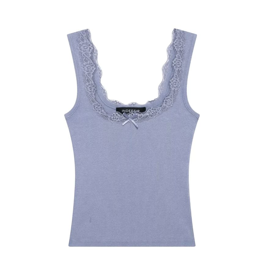 Avauntgardo - Tanktop met ronde hals, strikaccent en kantafwerking