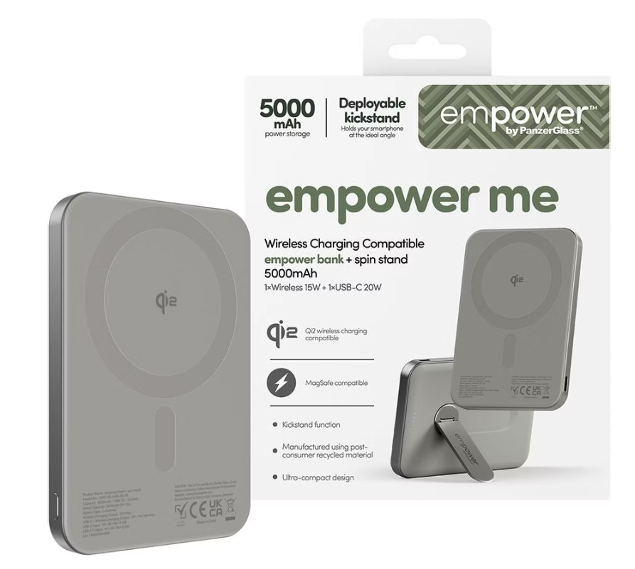 empower (20W) 5000mAh Magnetische Qi2 MagSafe Spin Stand Powerbank USB C Power Delivery Ladegerät   Kickstand (EM34876) - Titanium
