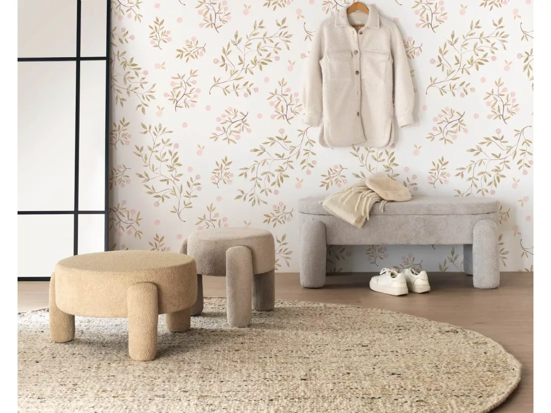 Banc tapissé avec structure et pieds en boucle blanche