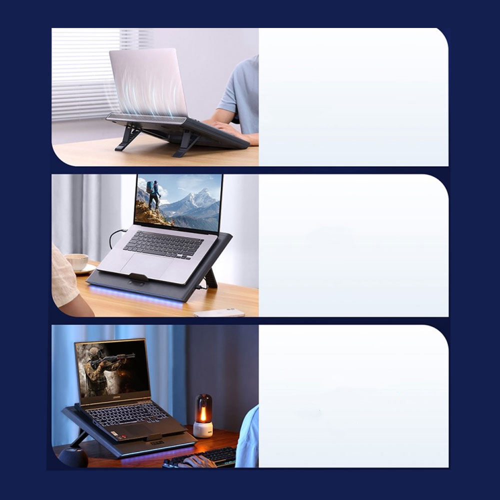 ThermoCool MacBook / Laptop Kühler Ständer Halterung mit zweifachem Lüfter   RGB Beleuchtung und Dual USB A Port (Turbo-Lüfterversion)