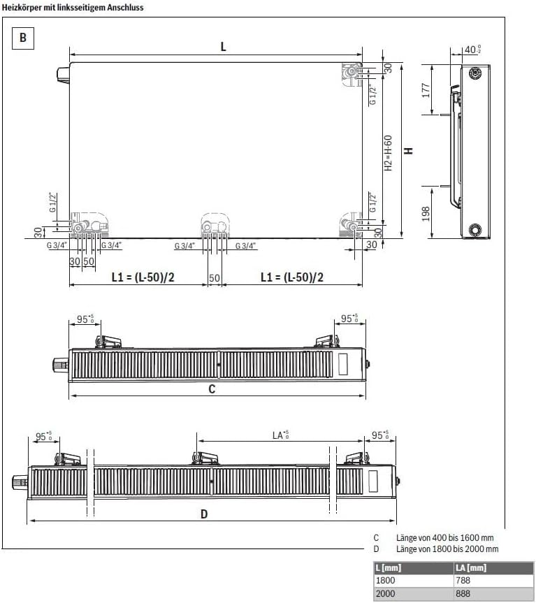 Buderus Wärmepumpenheizkörper Logatrend VC-Plan WP+ | 22/500/600 L