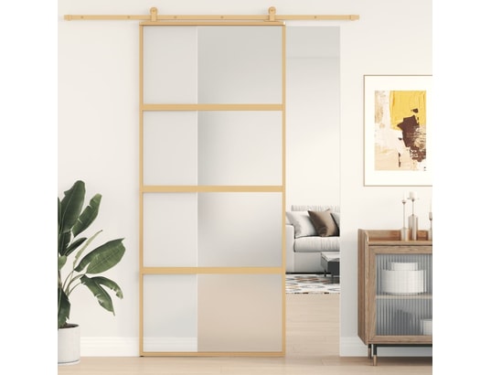 VIDAXL - Porte verre Porte coulissante doré 90x205 cm verre esg dépoli et alumini...