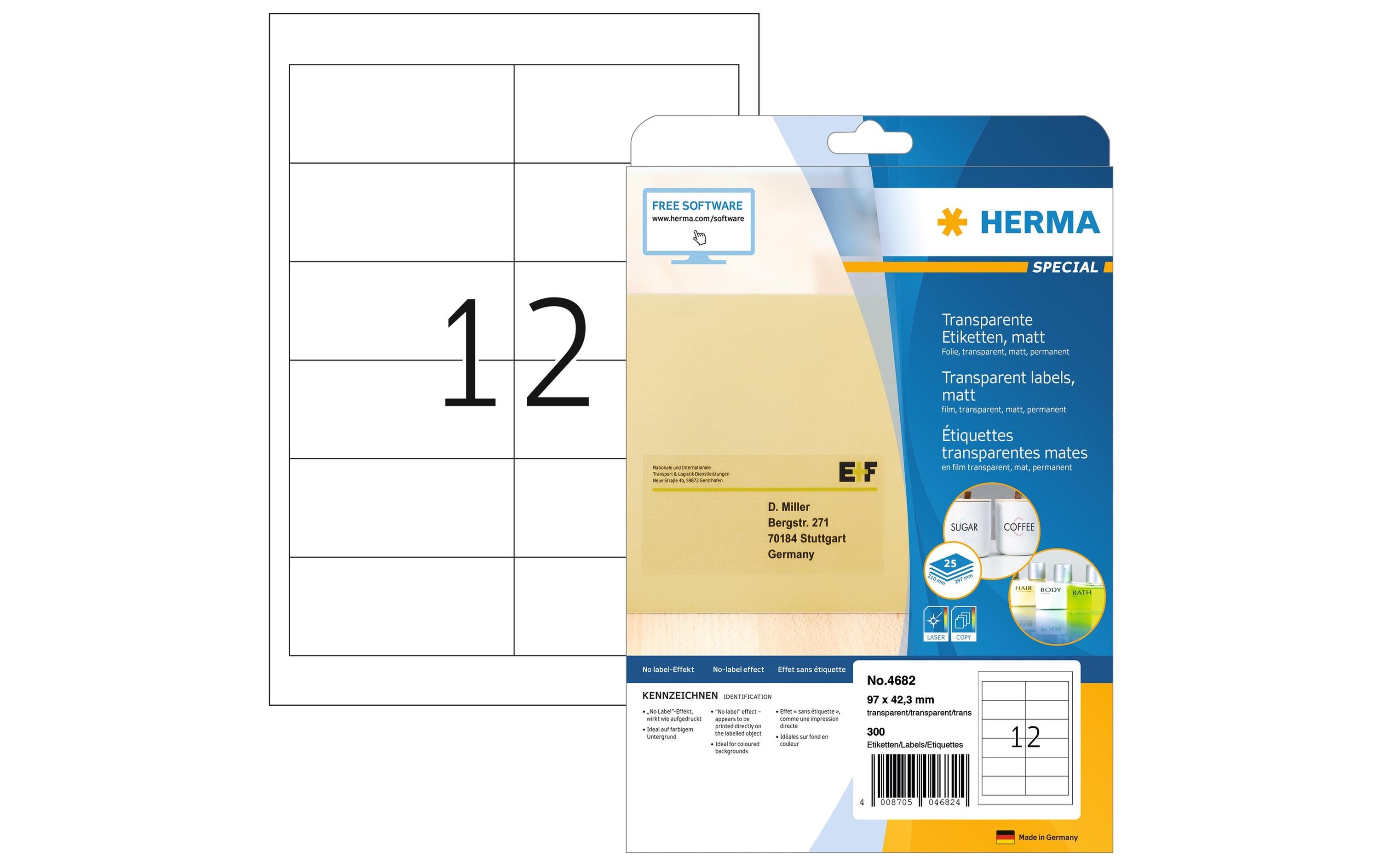Laser-Etiketten 9.7 x 4.23 cm, 300 EtikettenSelbstklebende Folienetiketten