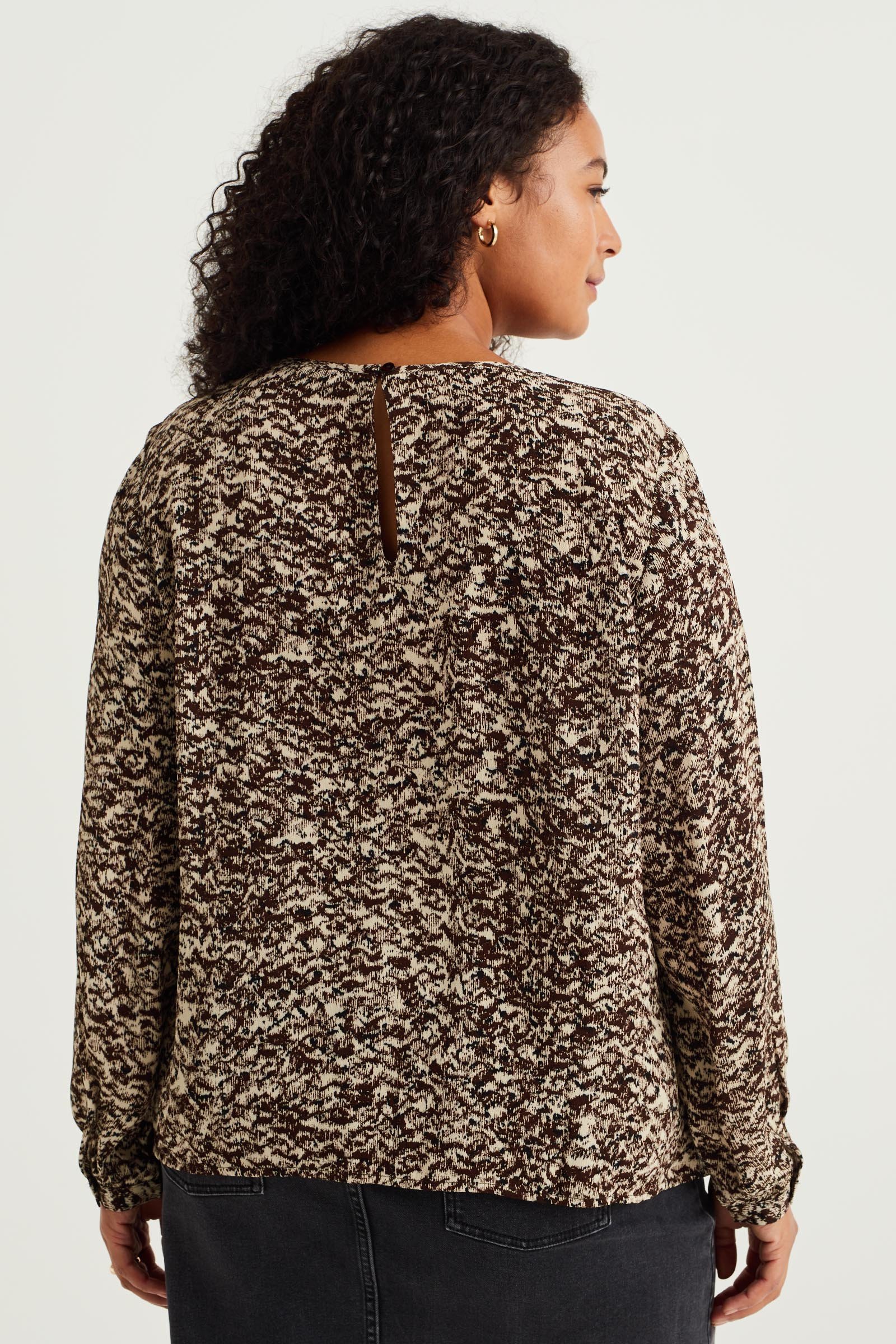 blouse met dessin - Curve WE Fashion Zwart