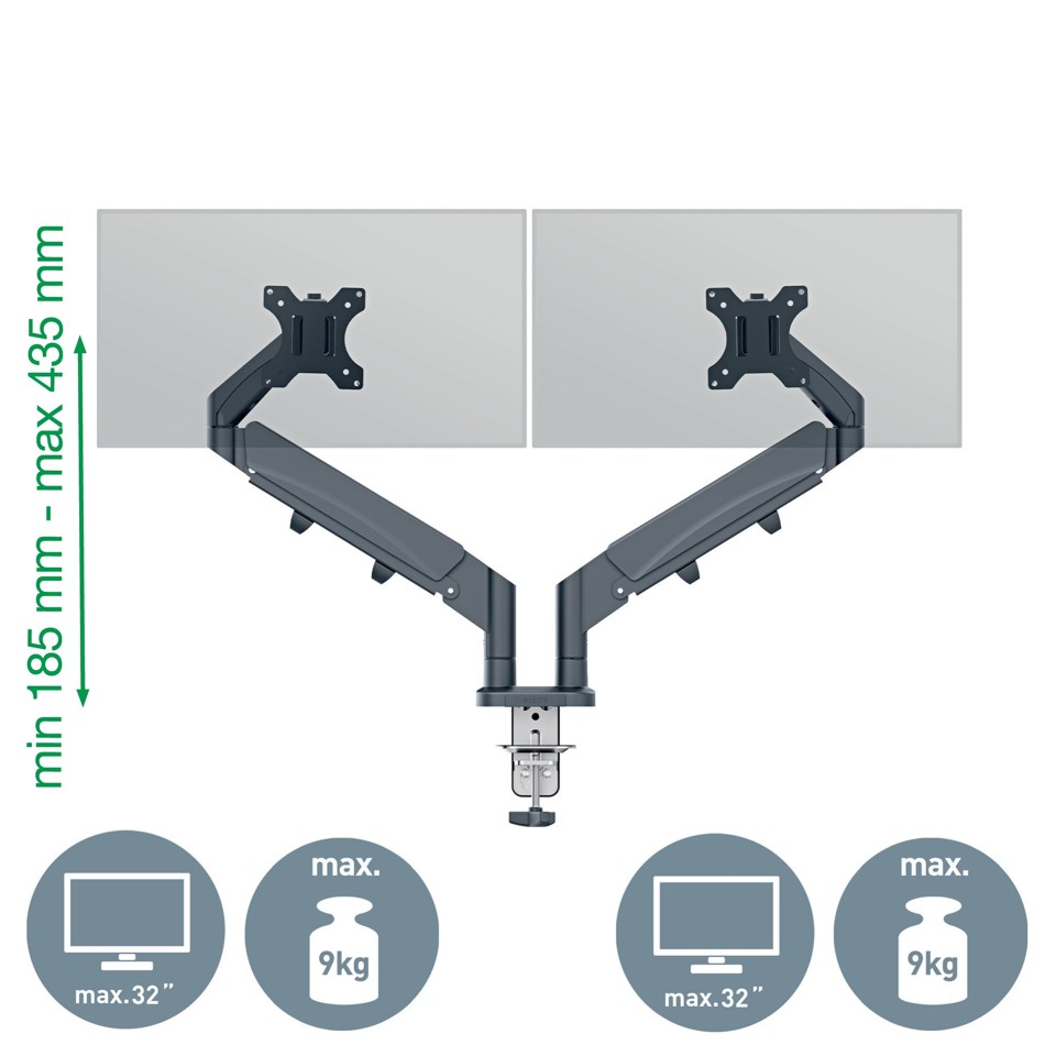 Leitz - Ergo Monitor arm space-saving dual - Dark grey