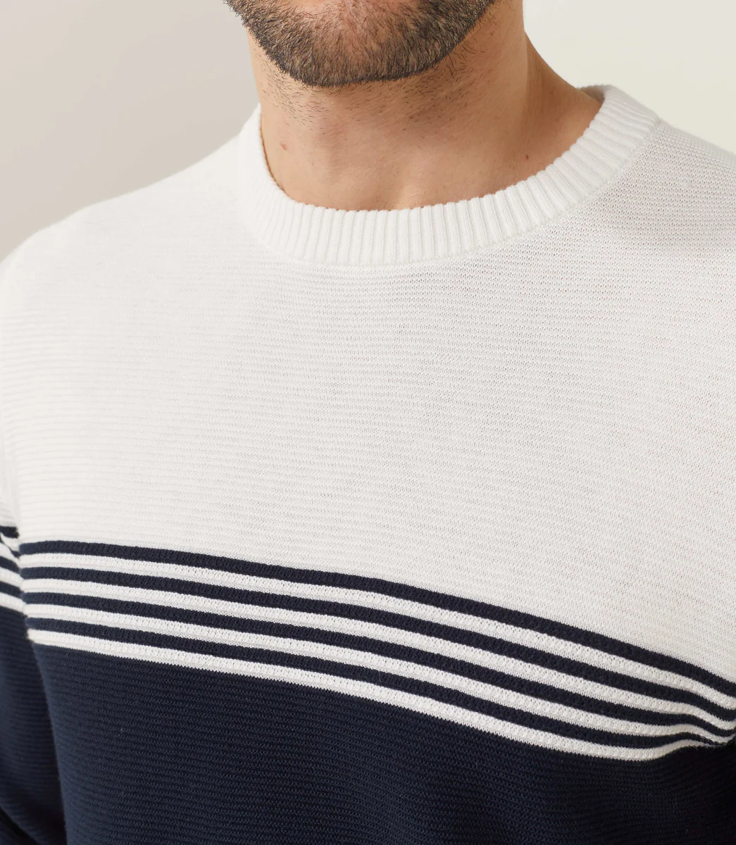 Pull col rond marine-ecru 