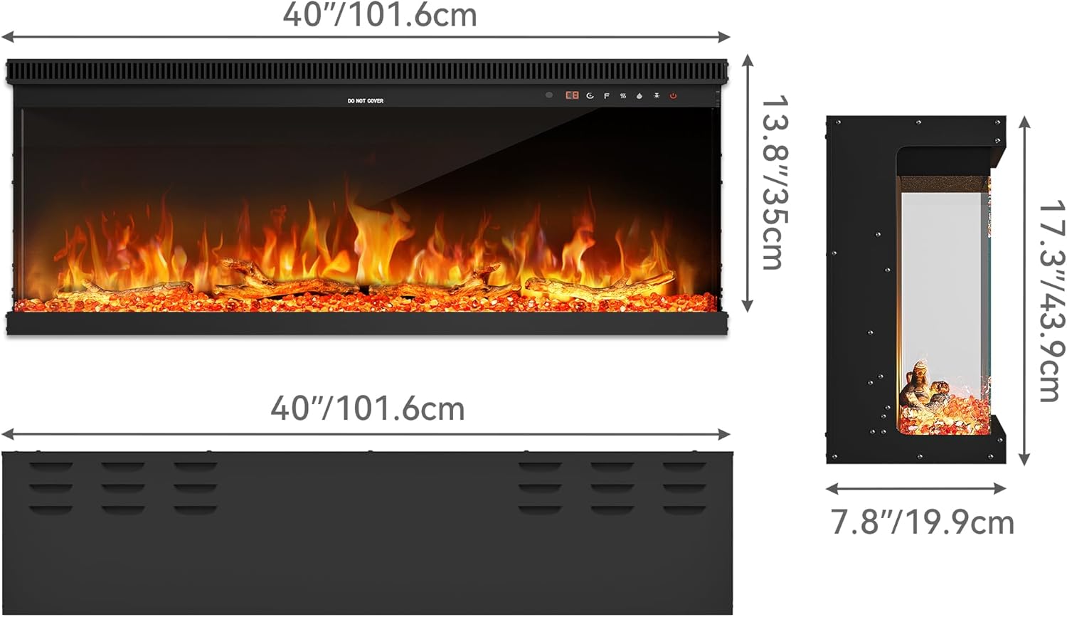 YITAHOME 102cm Elektrokamin mit Heizung, 3-in-1 Kamin Wand/Einbau/Stand mit Panoramaview, Elektrische Kamin mit LED-Flammeneffekt,12 Flammenfarben, Heizfunktion, Thermostat, Timer, Fernbedienung