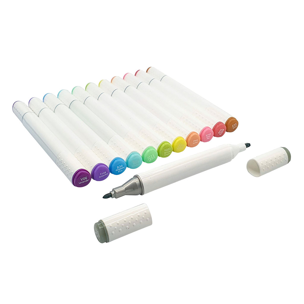 Lot de 12 feutres à alcool double pointe couleurs pastels