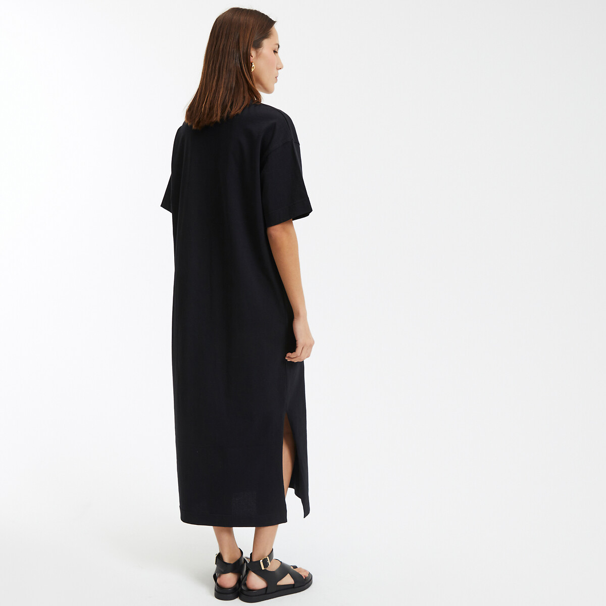 COLEÇÃO LA REDOUTE<br>Vestido longo em jérsei, fechamento com botão no ombro
