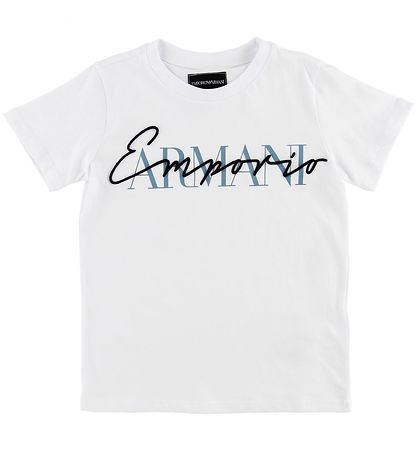 Emporio Armani T-Shirt - Weiß m. Text/Strickerei