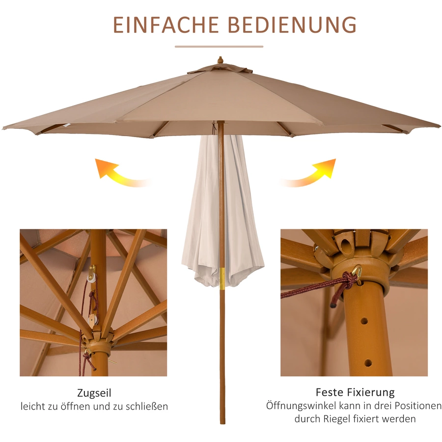 Outsunny Sonnenschirm aus Holz khaki