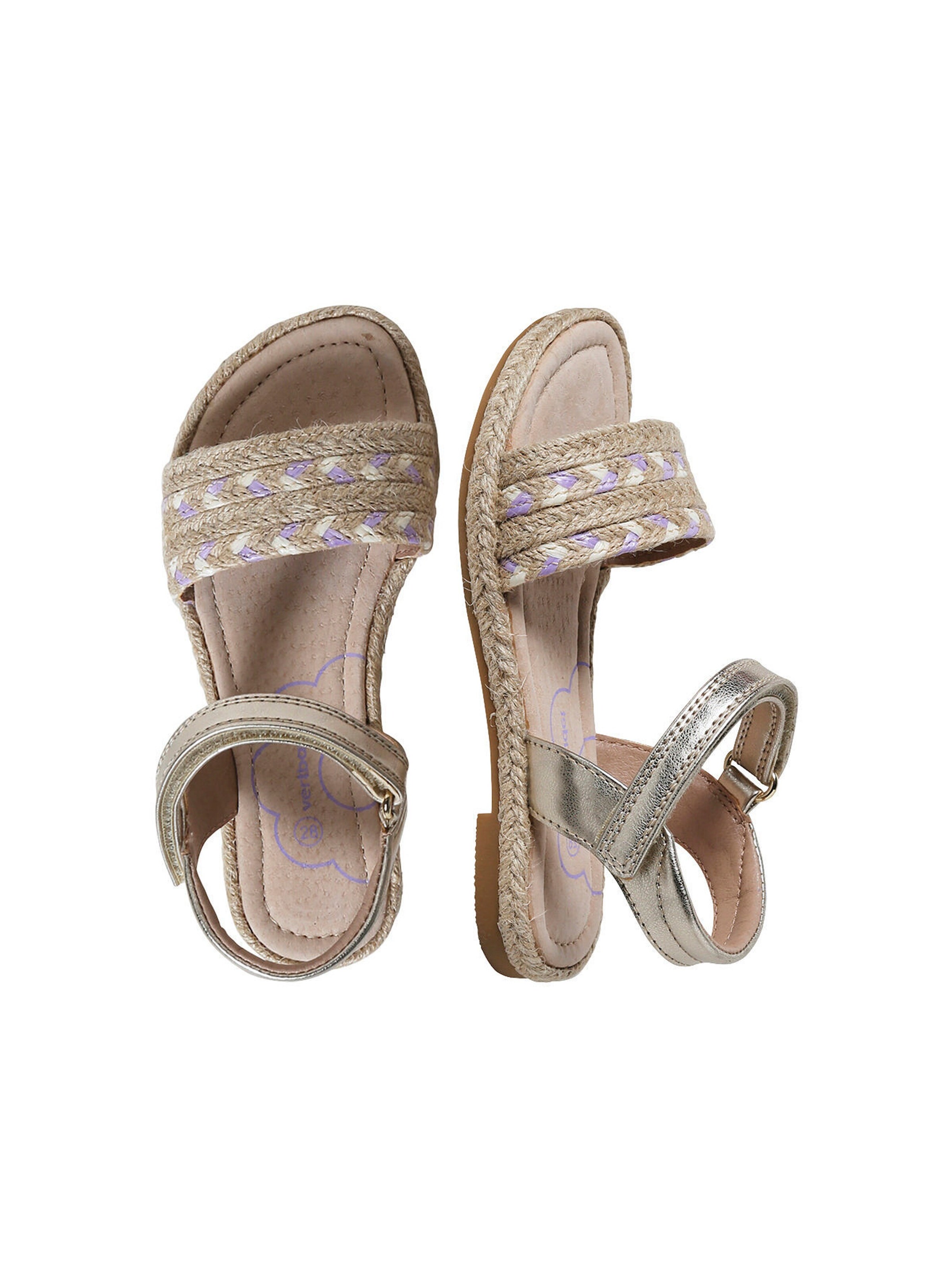 Vertbaudet Kinder Klett-Sandalen mit Anziehtrick beige bedruckt
