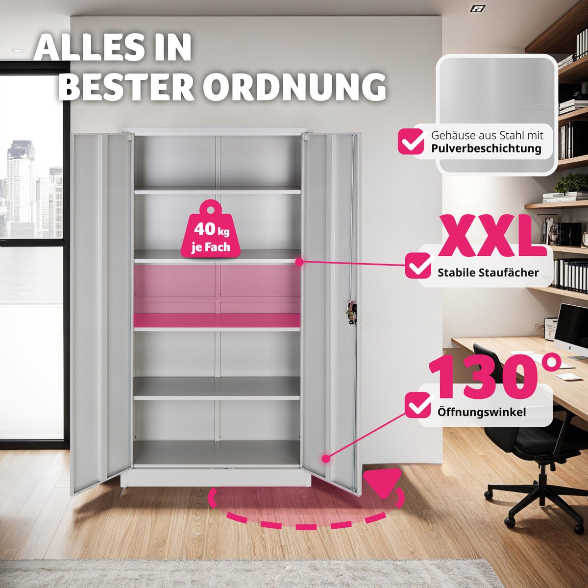 tectake Blain archiefkast van gepoedercoat staal, 180 x 80 x 40 cm