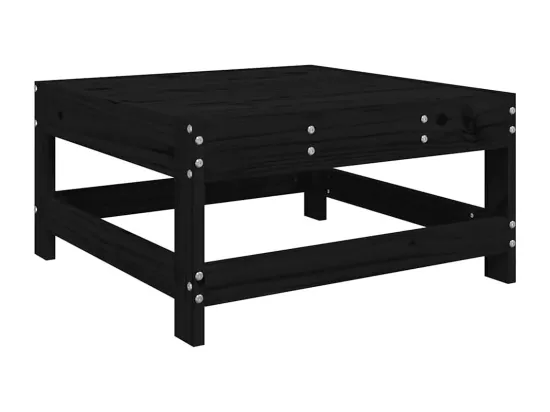 Repose-pied de jardin avec coussin noir bois de pin massif