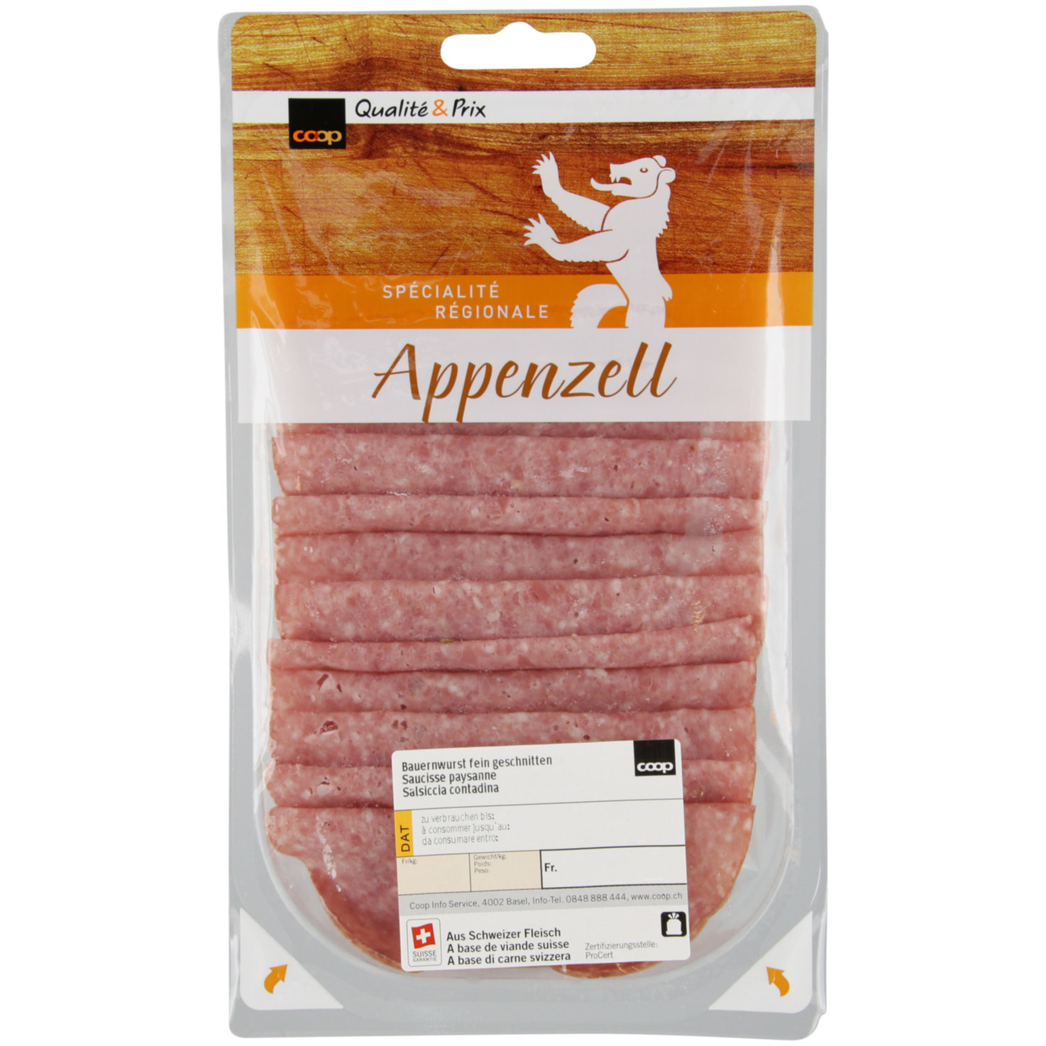 Appenzell Bauernwurst fein geschnitten ca. 115g