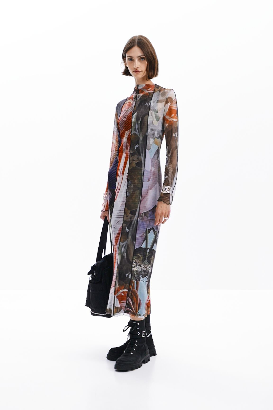 Vestido midi de tule estampado