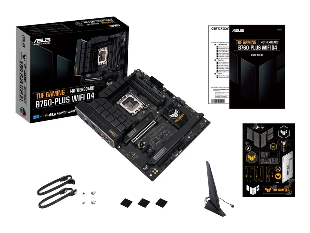 ASUS TUF GAMING B760-PLUS WIFI D4 - Bundkort - ATX - LGA1700 sokkel - B760 Chipset - USB 3.2 Gen 1, USB 3.2 Gen 2, USB-C 3.2 Gen 2x2 - 2.5 Gigabit LAN, Wi-Fi 6, Bluetooth - onboard grafik (CPU påkrævet) - HD Audio (8-kanaler)