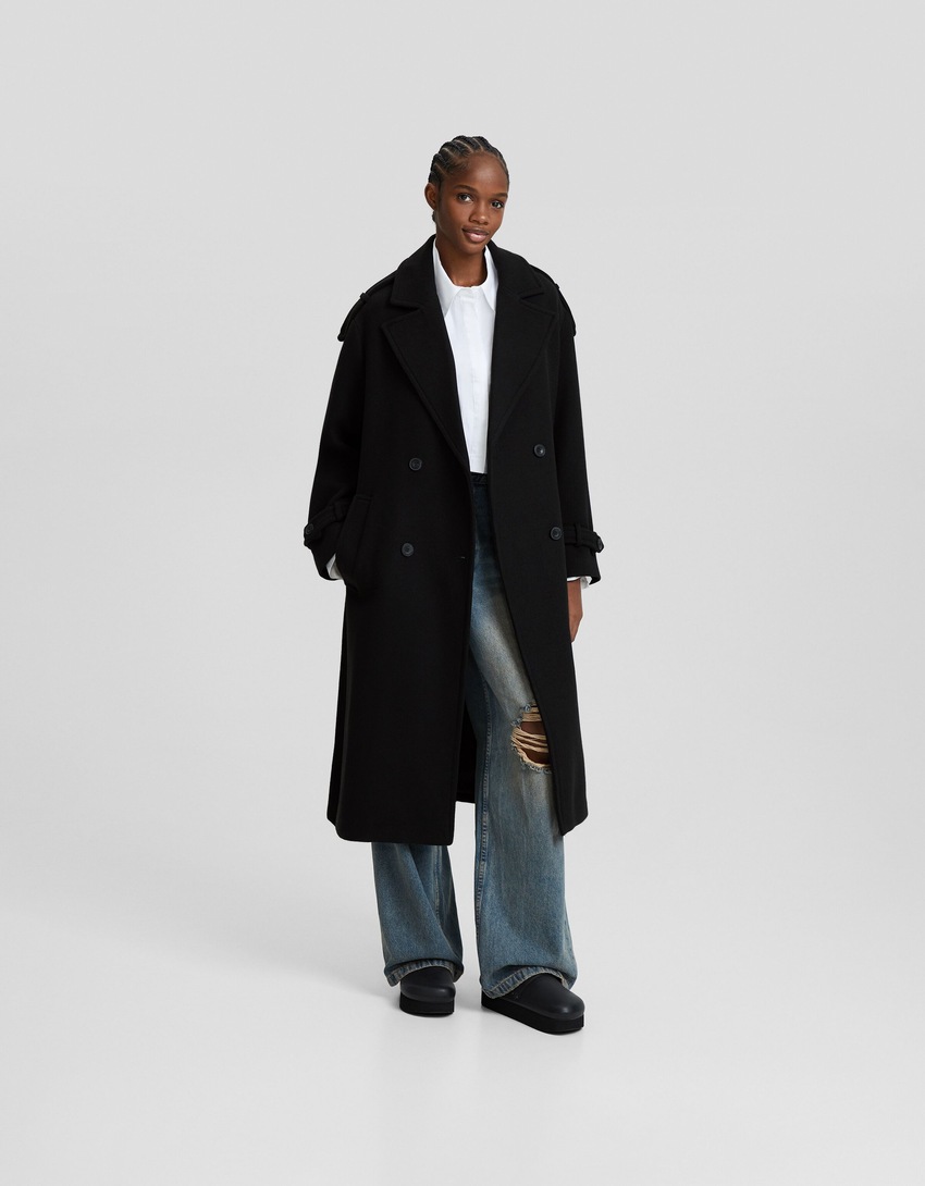 Trench coat em mistura de lã