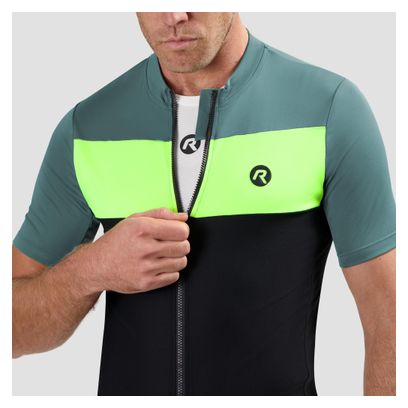 Maillot Manches Courtes Vélo Rogelli Core Block Noir/Turquoise/Jaune Homme