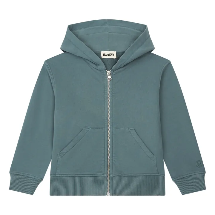 SMALLABLE BASICS Hoodie Garçon Zippé Coton Bio | Bleu Vert