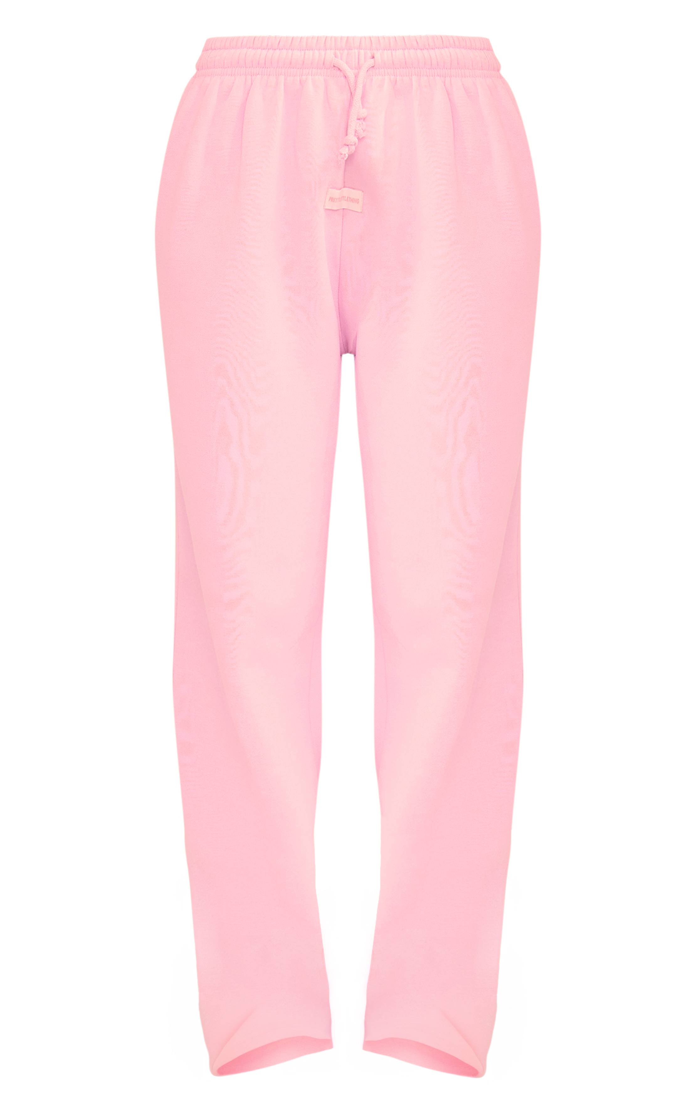 Rose Bébé Prettylittlething Jogging Jambes Larges Taille Mi-haute Avec Détail Badge