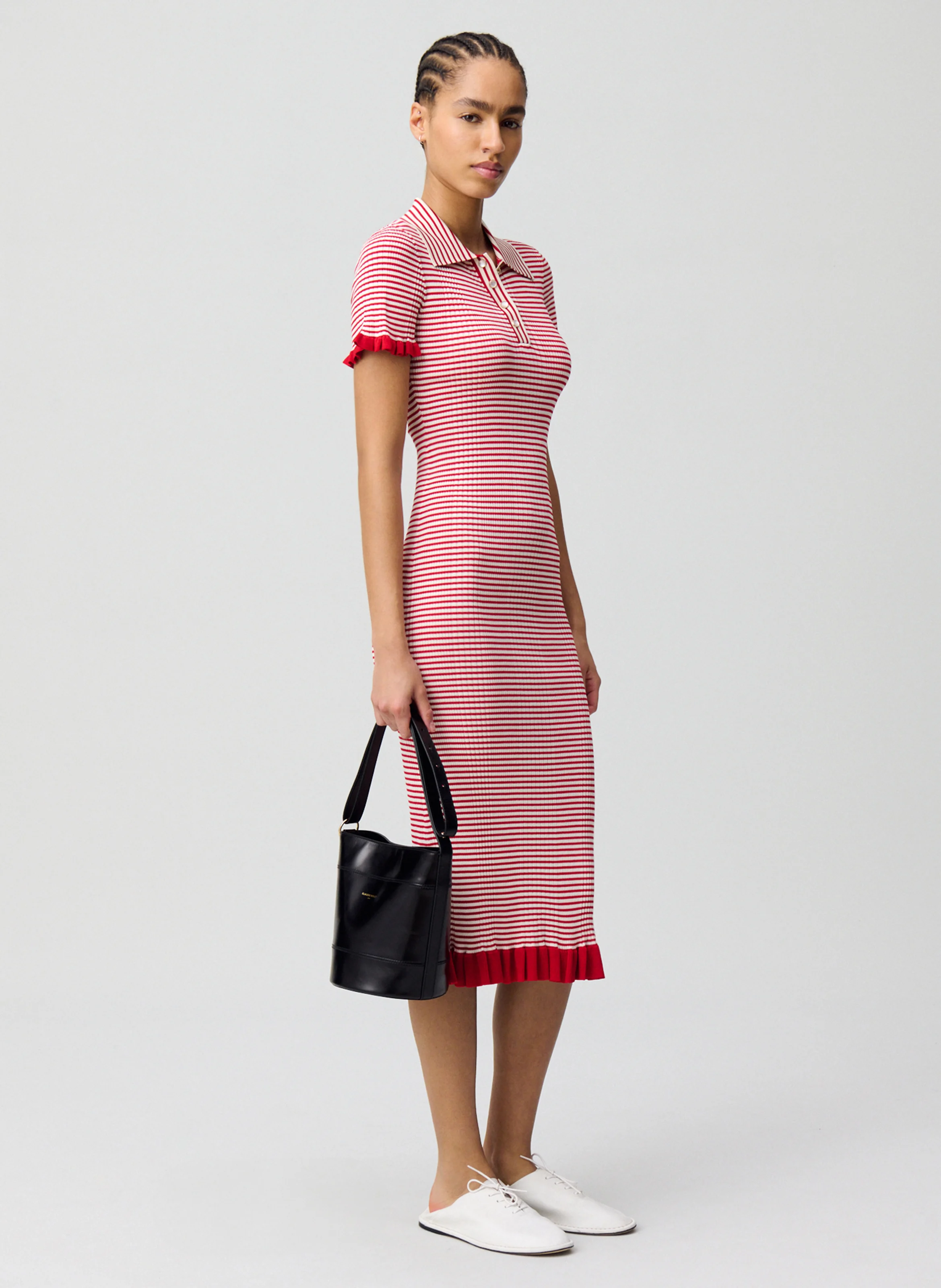 Robe midi moulante col classique | Rouge
