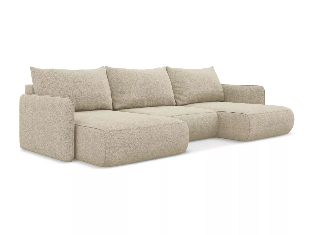Canapé d'angle panoramique convertible en tissu chenille - beige foncé - NANEA