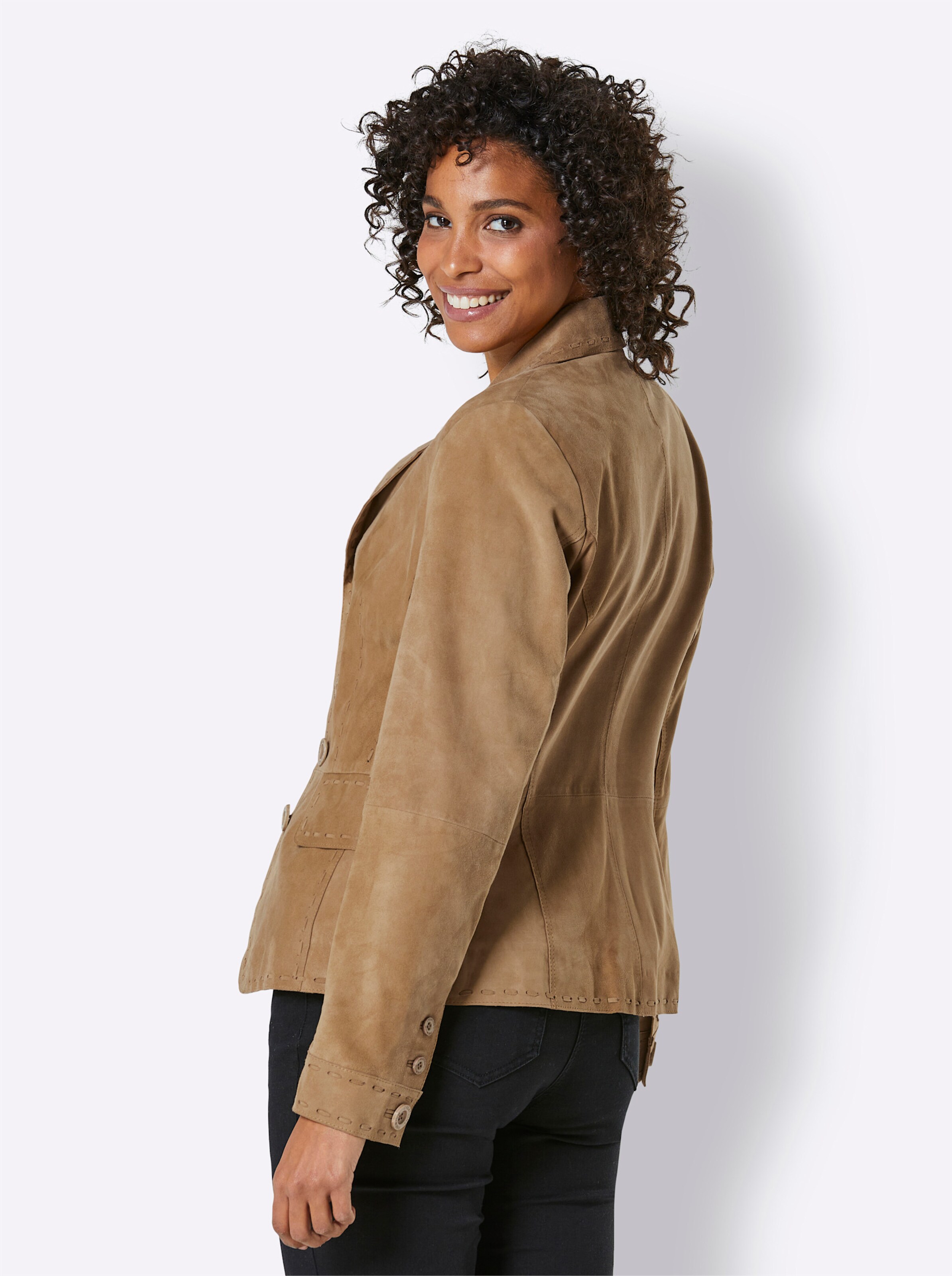 CREATION L PREMIUM Ziegenvelours-Lederblazer in camel
